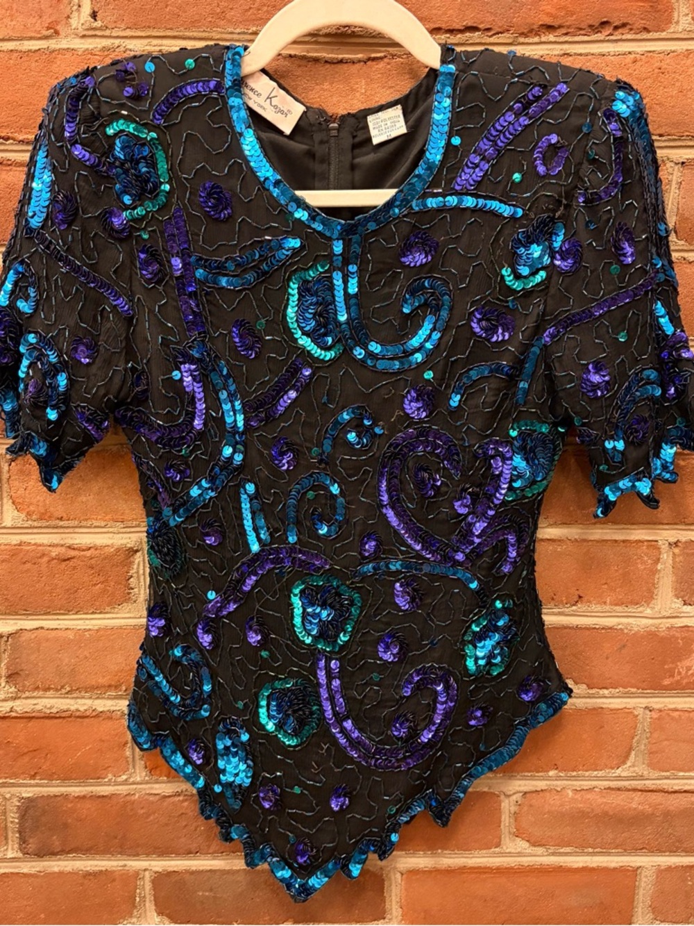 Vintage 1980’s Laurence Kazar black silk sequin evening blouse